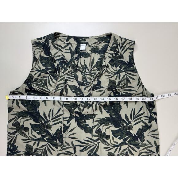 Old Navy Women’s Tropical Shift Dress L Green Black Floral Resort Vacation Rayon - Picture 6 of 11